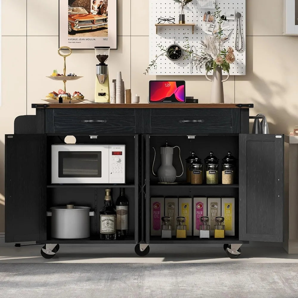 Kitchen Cart Island on Wheels w/ Power Outlet