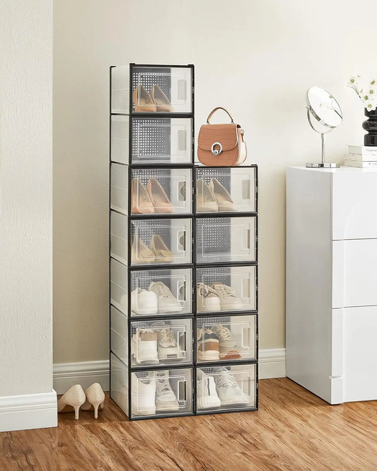 Stackable Clear Plastic Boxes for Closet, Sneakers & Shoes