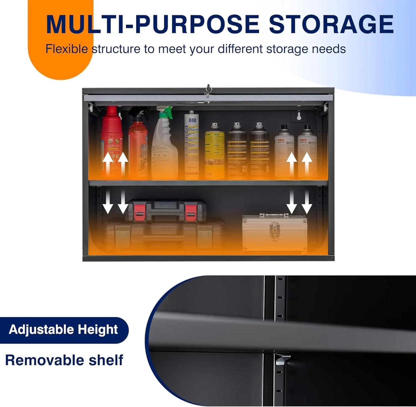 Metal Garage Wall Cabinet with Doors and Shelves
