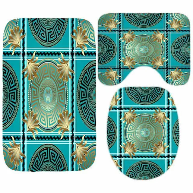 3D Luxury Black Gold Greek Shower Curtain, Rug Decor