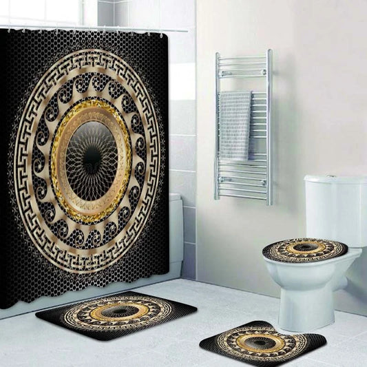 3D Luxury Black Gold Greek Shower Curtain, Rug Decor