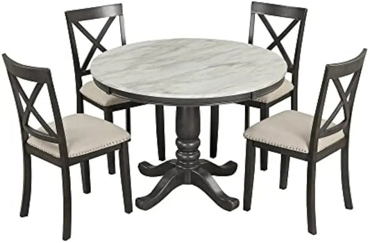 Small Round Dining Table for 4 with Chairs Set