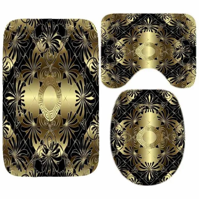 3D Luxury Black Gold Greek Shower Curtain, Rug Decor