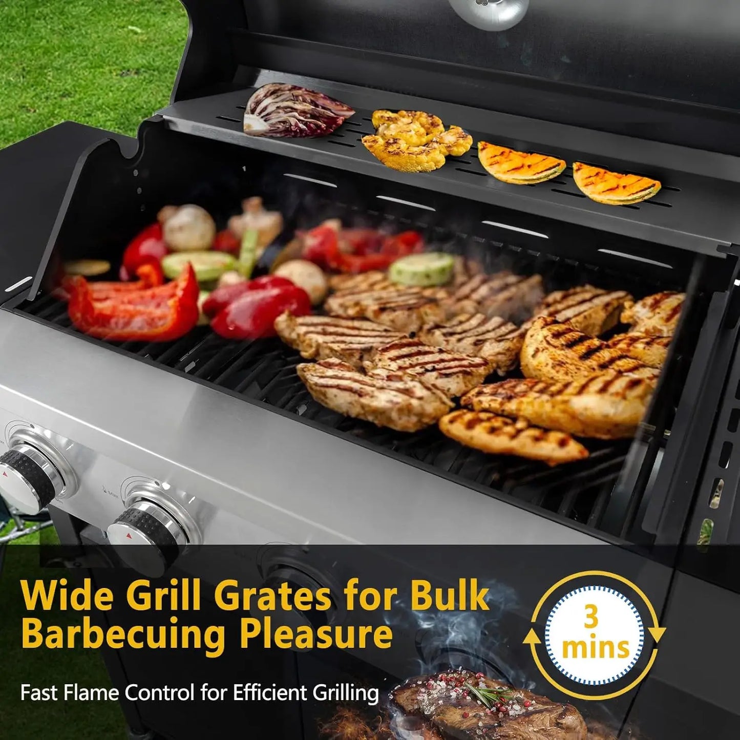 Gas Grill/Griddle w/ Iron Grates, Stainless Steel