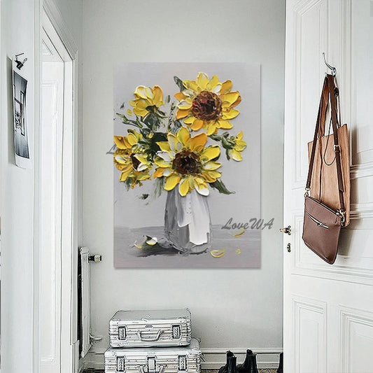 Thick Acrylic Sunflower Flower Vase Oil Painting