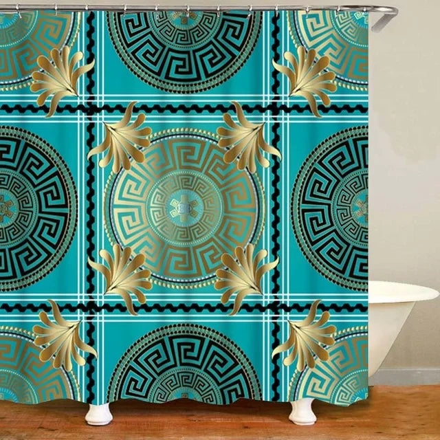 3D Luxury Black Gold Greek Shower Curtain, Rug Decor