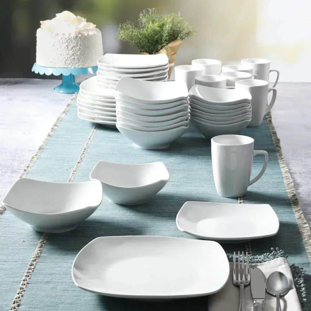 Everyday Square Expanded 40-Piece Dinnerware Set Dinner Dining Table Bowls and Plates
