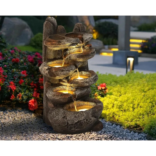 6-Tier Cascading Rock Water Fountain, Patio