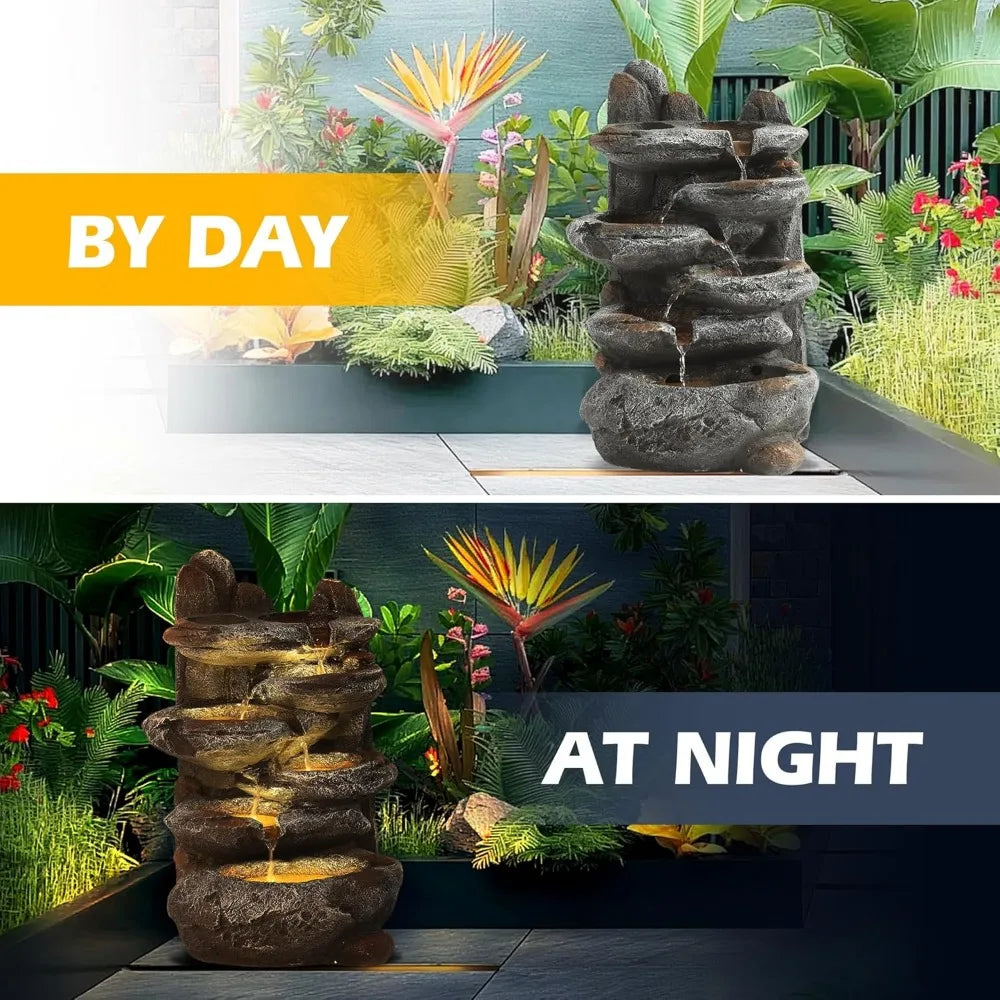 6-Tier Cascading Rock Water Fountain, Patio