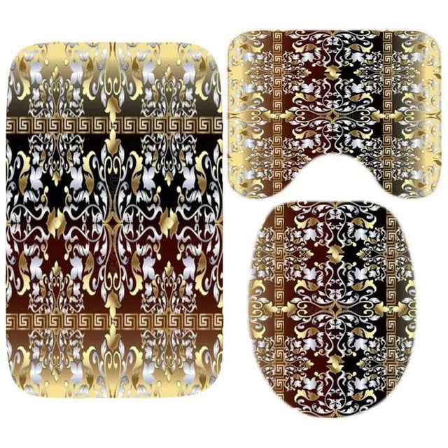 3D Luxury Black Gold Greek Shower Curtain, Rug Decor