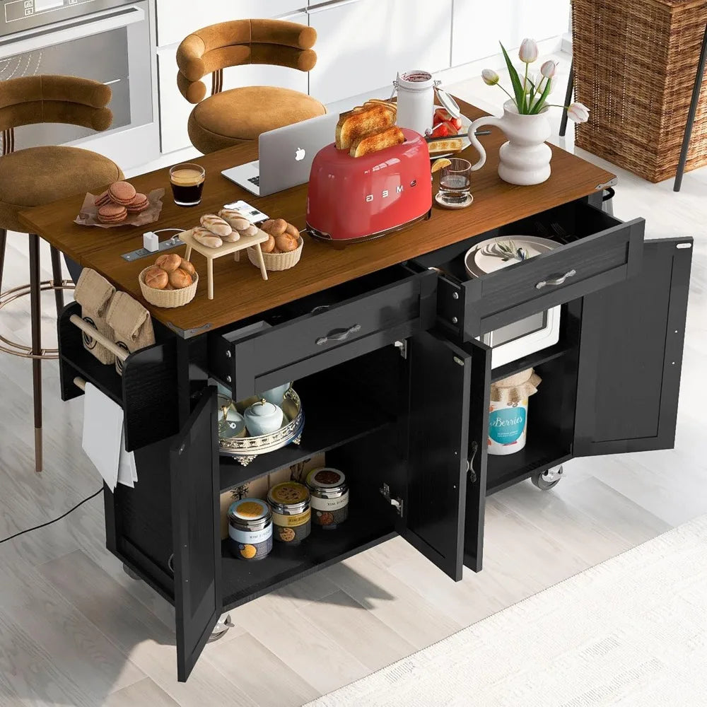 Kitchen Cart Island on Wheels w/ Power Outlet