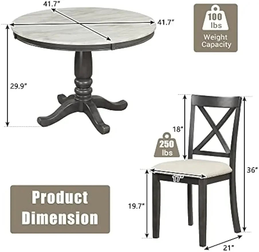 Small Round Dining Table for 4 with Chairs Set
