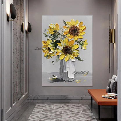 Thick Acrylic Sunflower Flower Vase Oil Painting