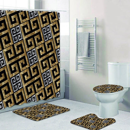 3D Luxury Black Gold Greek Shower Curtain, Rug Decor