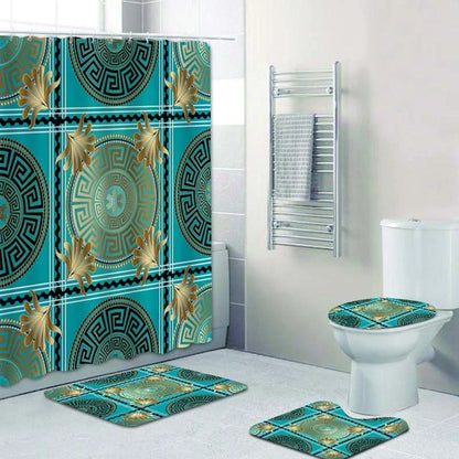 3D Luxury Black Gold Greek Shower Curtain, Rug Decor