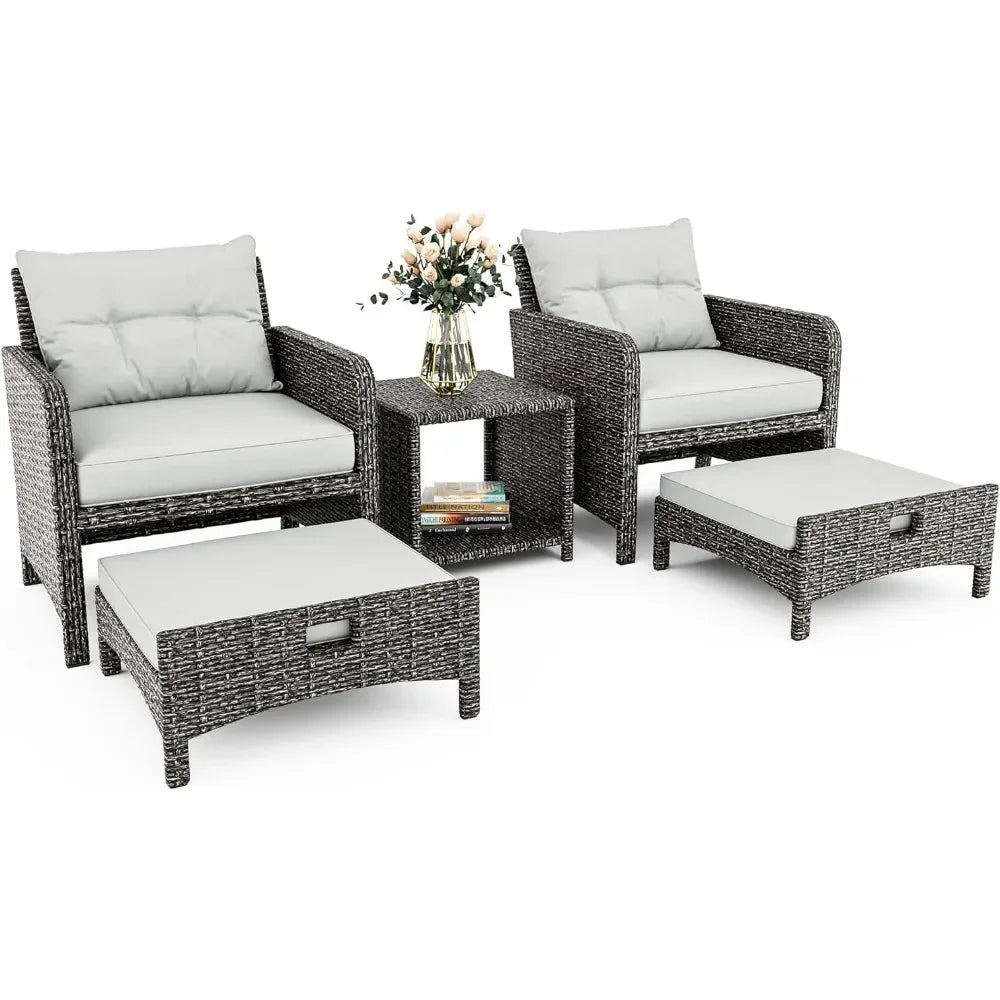 Wicker Patio Furniture Set w/Ottoman