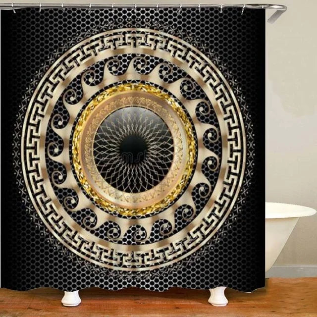 3D Luxury Black Gold Greek Shower Curtain, Rug Decor