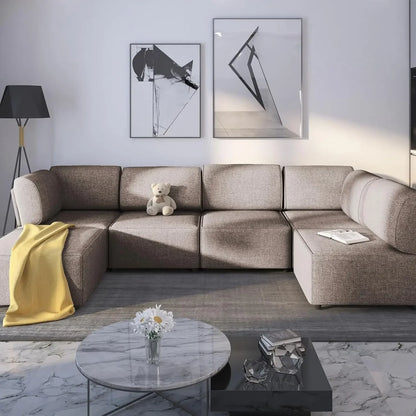 U-Shaped Sectional Sofa w/ Ottoman,  Convertible Sofa Bed