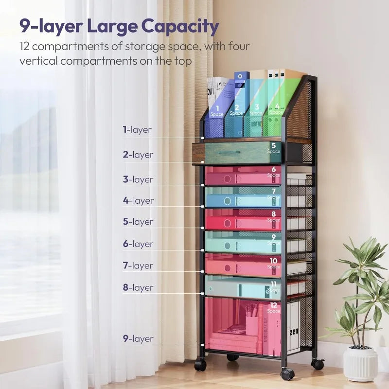9-Tier Rolling File Cart, Office Organization