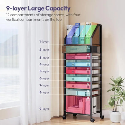 9-Tier Rolling File Cart, Office Organization