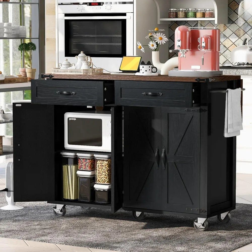Kitchen Cart Island on Wheels w/ Power Outlet