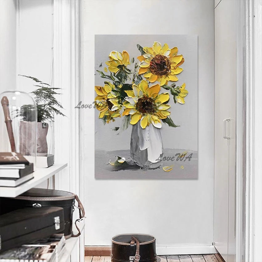 Thick Acrylic Sunflower Flower Vase Oil Painting
