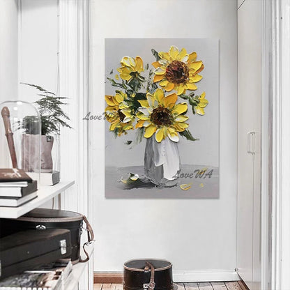 Thick Acrylic Sunflower Flower Vase Oil Painting