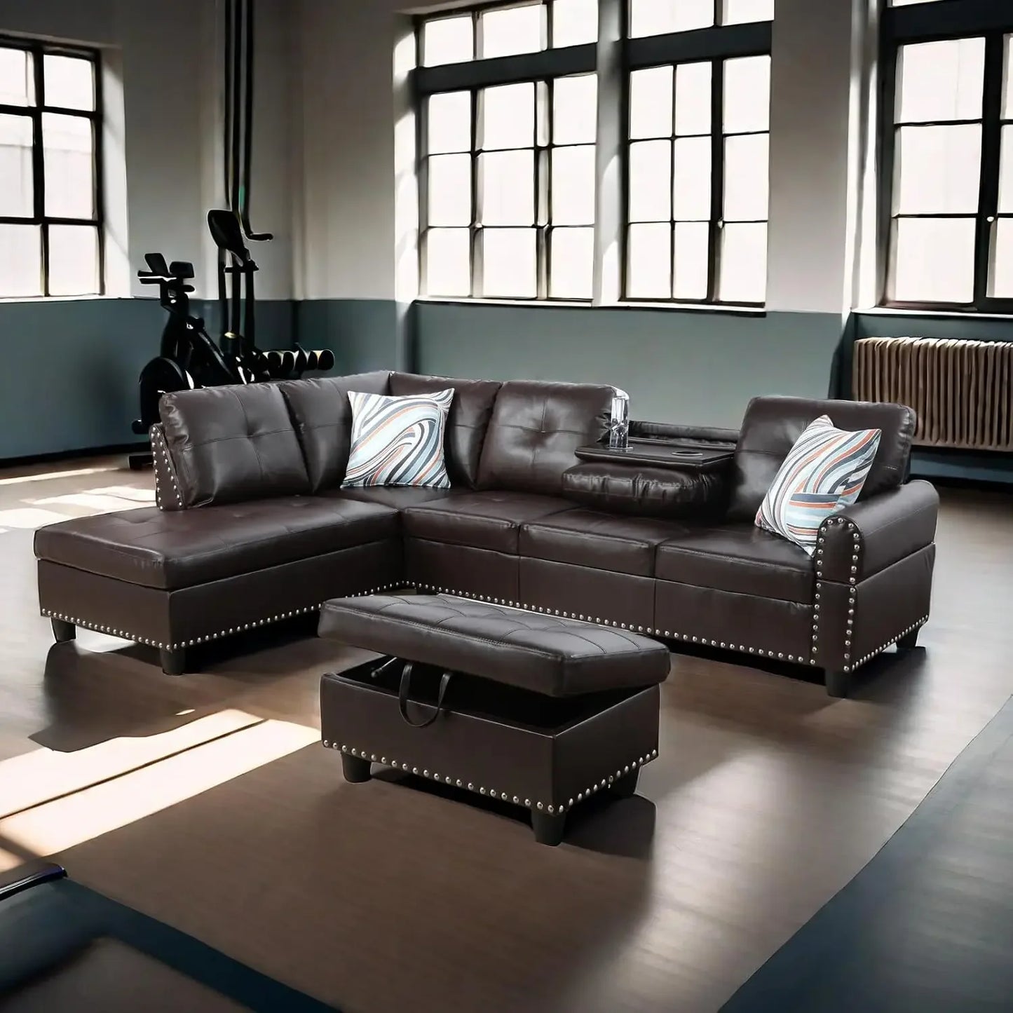 L Shaped Sofa w/ Ottoman Sectional