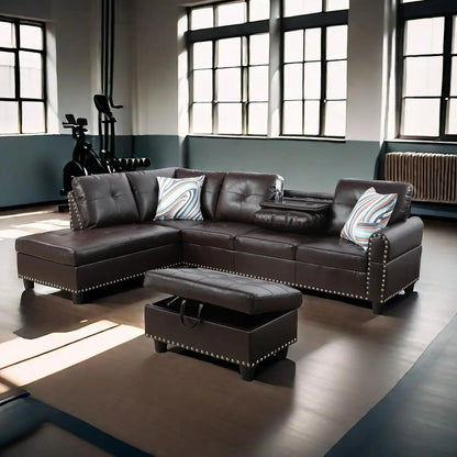 L Shaped Sofa w/ Ottoman Sectional