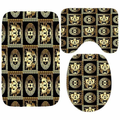 3D Luxury Black Gold Greek Shower Curtain, Rug Decor