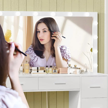 Large Vanity Desk with Lighted Mirror