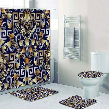 3D Luxury Black Gold Greek Shower Curtain, Rug Decor