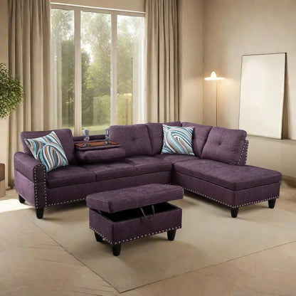 L Shaped Sofa w/ Ottoman Sectional