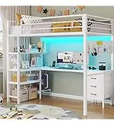 Leather Platform Bed ,LED Bed Frame Queen Size