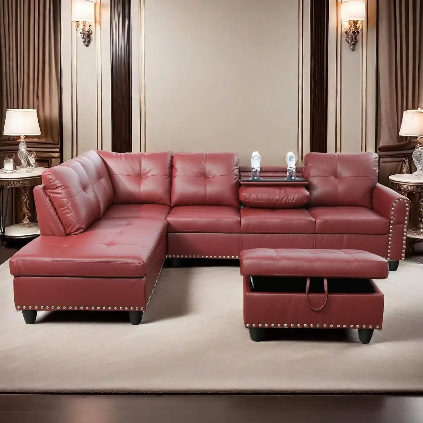 L Shaped Sofa w/ Ottoman Sectional