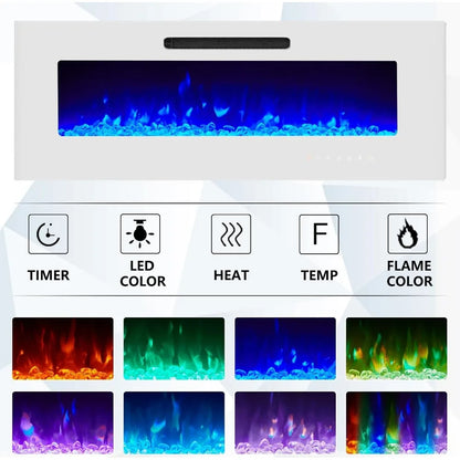 Floating Electric Fireplace, LED Lights, TV Stand