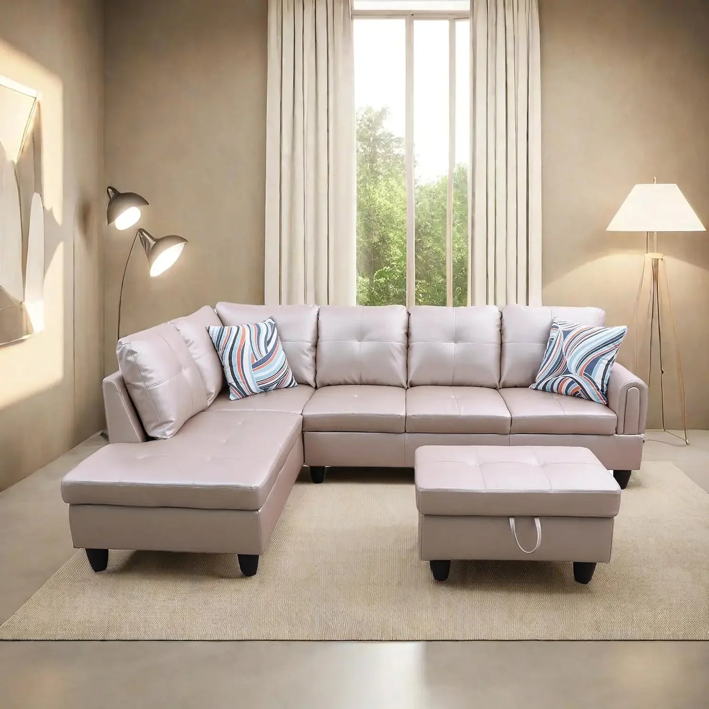 L Shaped Sofa w/ Ottoman Sectional