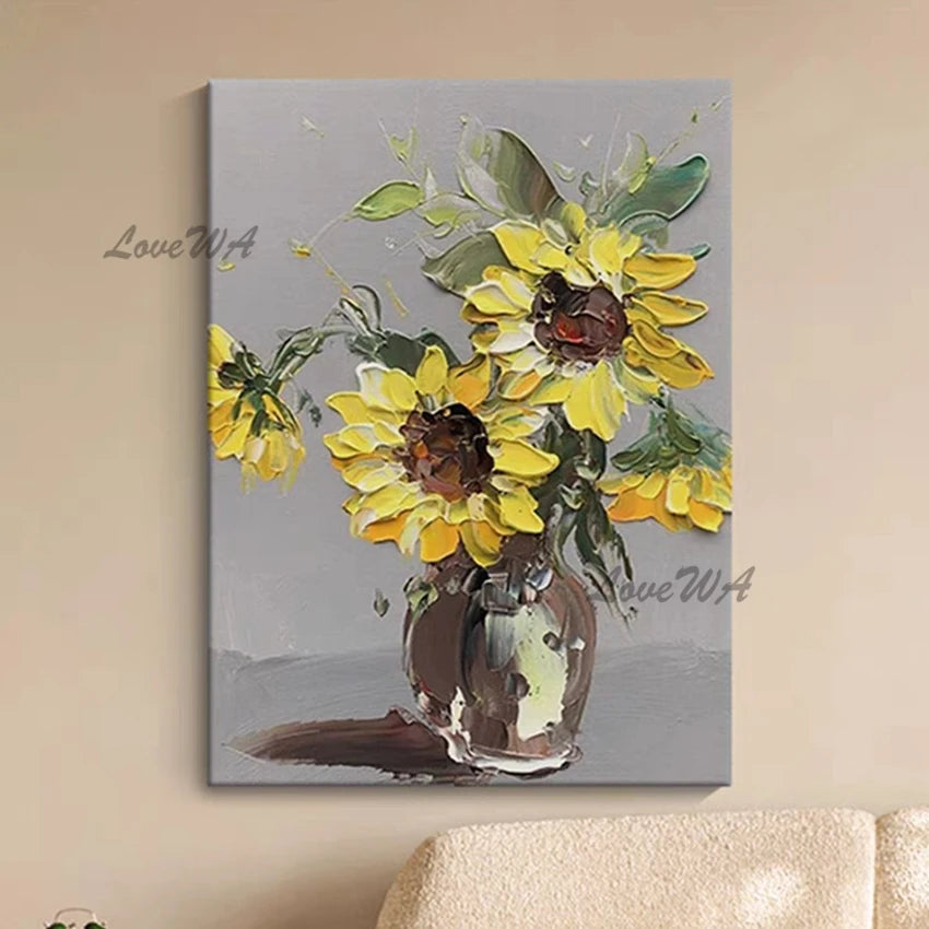 Thick Acrylic Sunflower Flower Vase Oil Painting