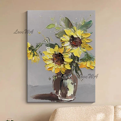 Thick Acrylic Sunflower Flower Vase Oil Painting