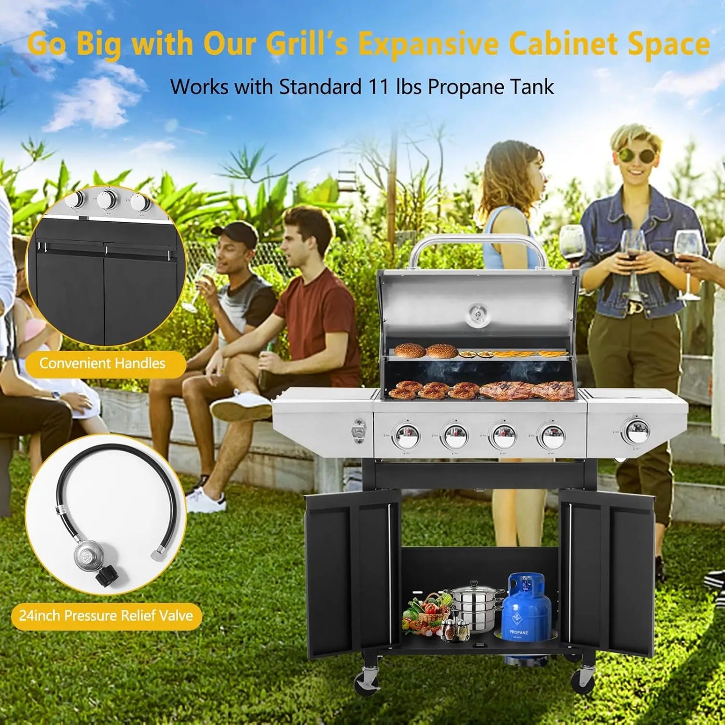Gas Grill/Griddle w/ Iron Grates, Stainless Steel