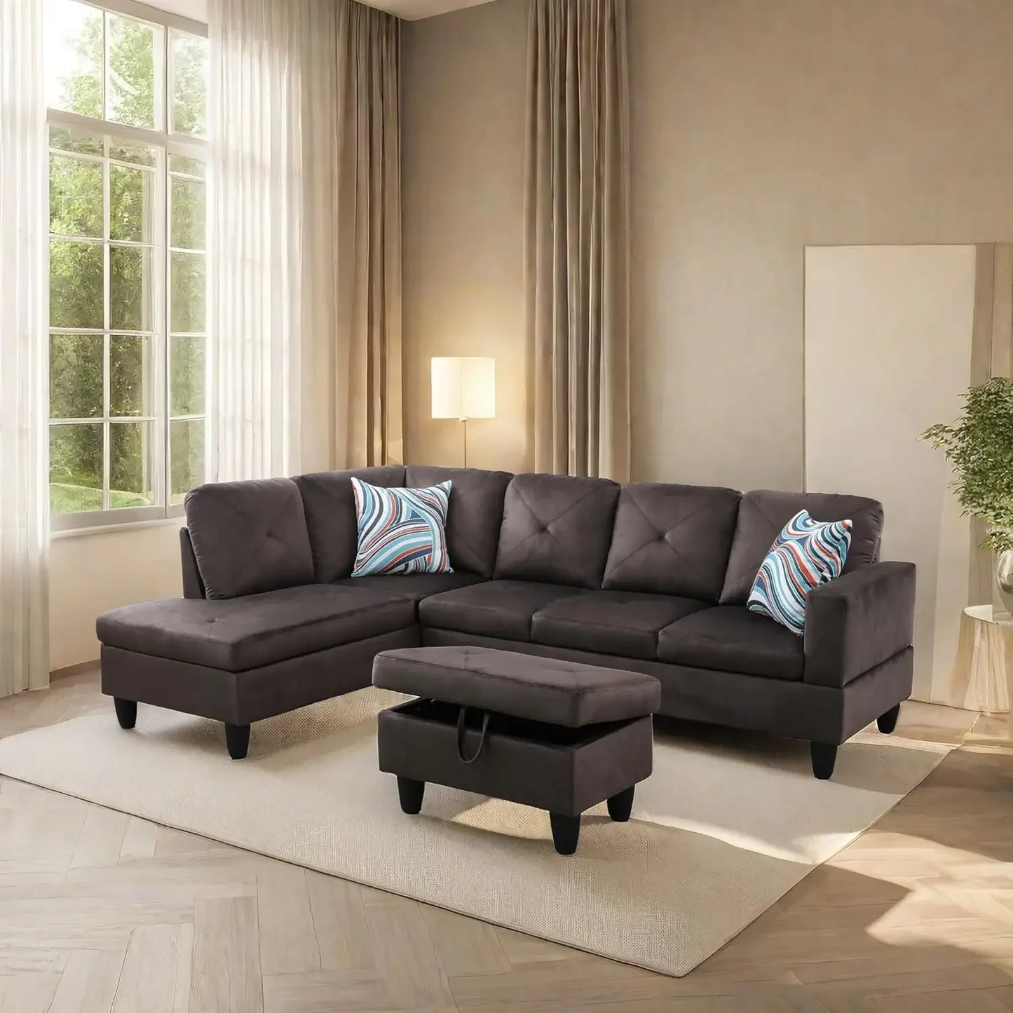 L Shaped Sofa w/ Ottoman Sectional