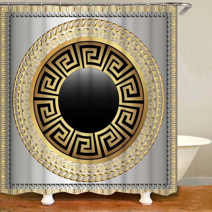 3D Luxury Black Gold Greek Shower Curtain, Rug Decor