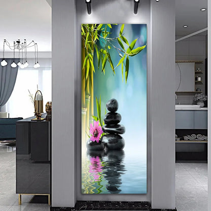 Landscape Zen Bamboo Black Stone Water Spa Canvas