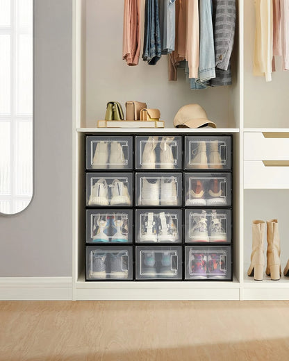 Stackable Clear Plastic Boxes for Closet, Sneakers & Shoes