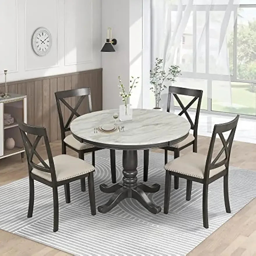 Small Round Dining Table for 4 with Chairs Set