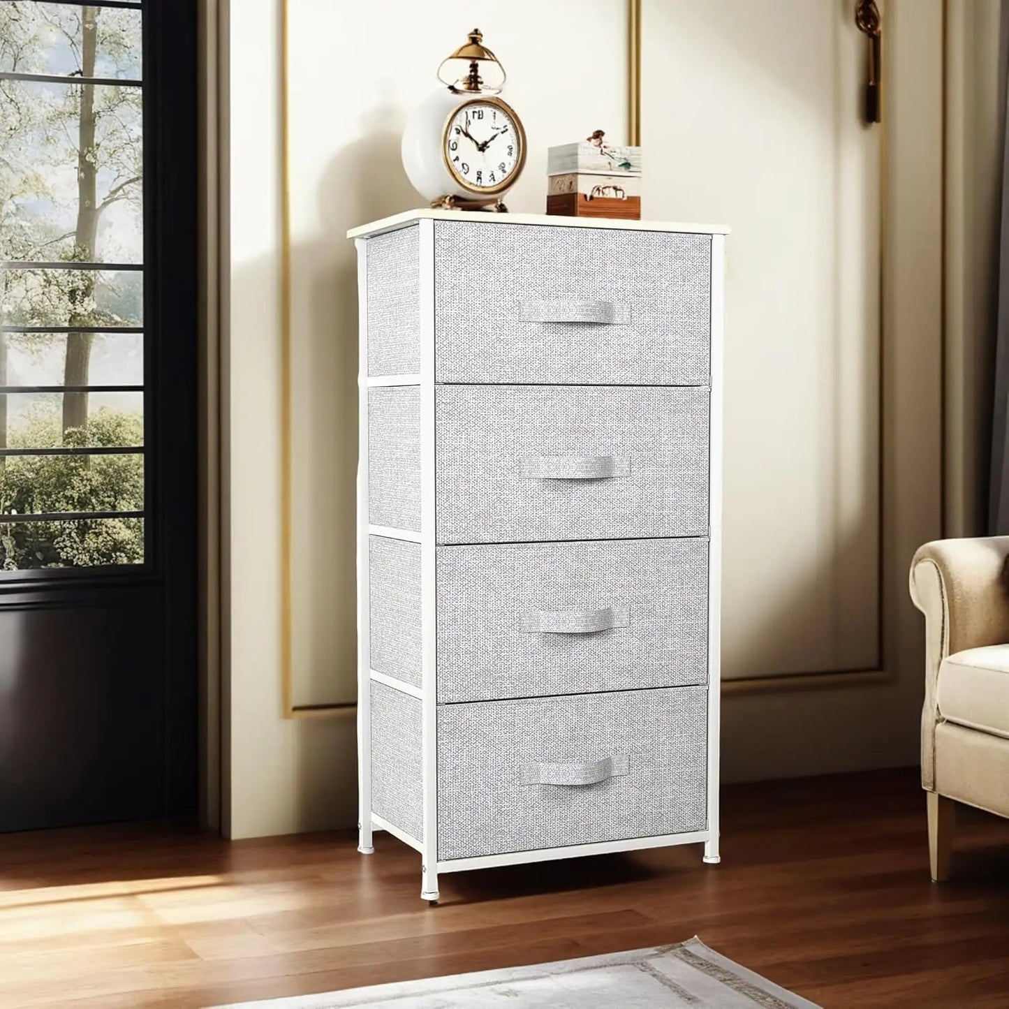 Dresser with 4 Drawers - Fabric Storage Tower