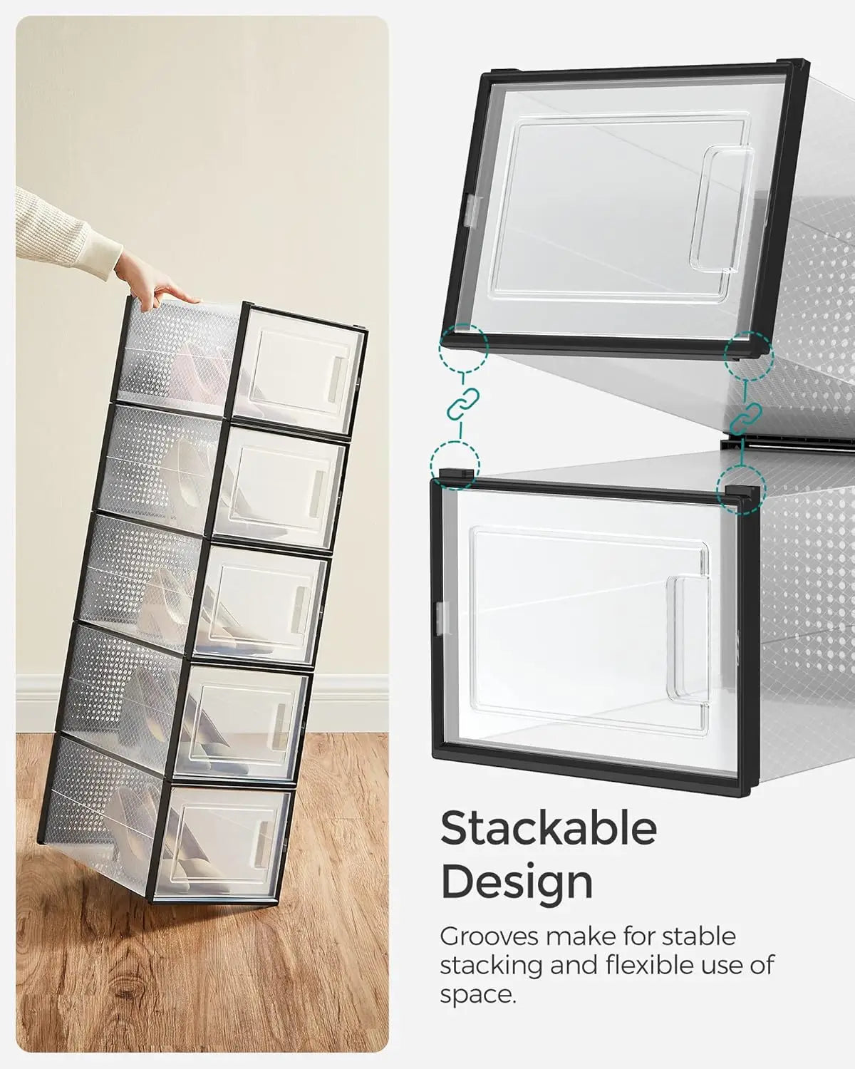 Stackable Clear Plastic Boxes for Closet, Sneakers & Shoes