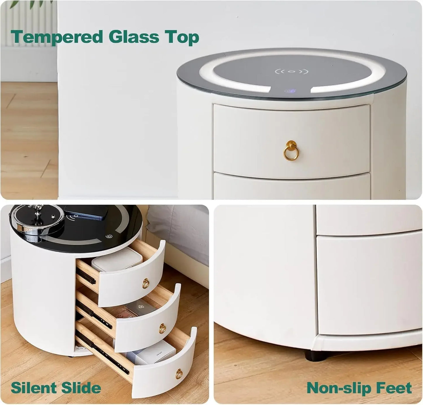 Smart Nightstands with Wireless Charging Station, No Assembly