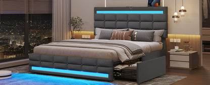 Leather Platform Bed ,LED Bed Frame Queen Size