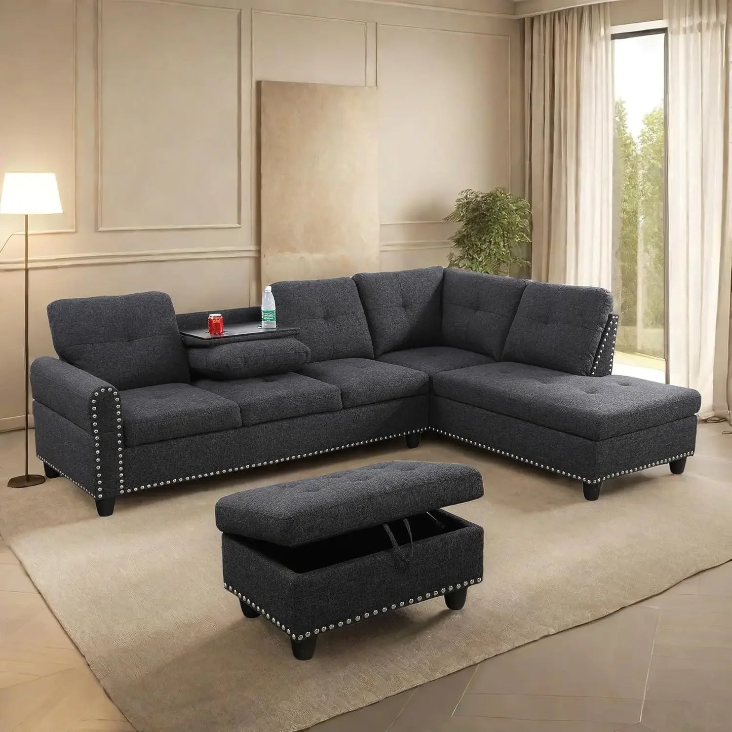 L Shaped Sofa w/ Ottoman Sectional